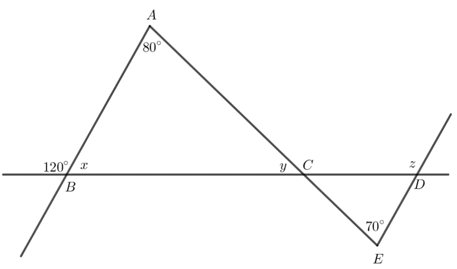 Tính các số đo x, y, z trong Hình 4.8