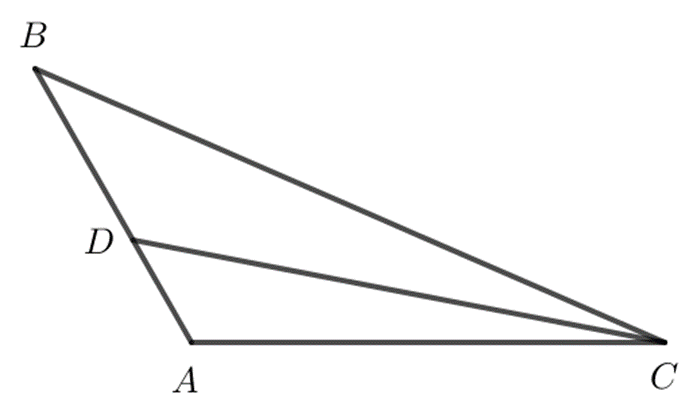 Ba địa điểm A, B, C là ba đỉnh của một tam giác ABC với góc A tù, AC = 500 m