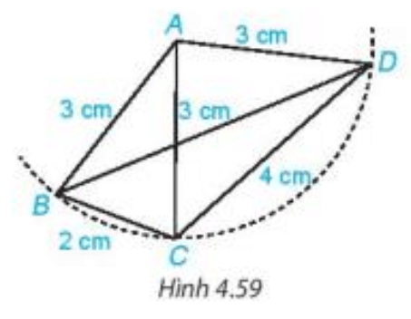 Hãy nêu tên tất cả các tam giác cân trong Hình 4.59. Với mỗi tam giác cân