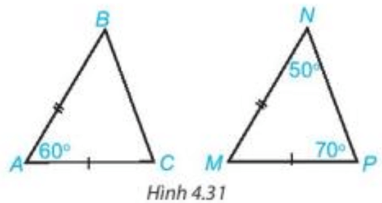 Hai tam giác ABC và MNP trong Hình 4.31 có bằng nhau không? Vì sao