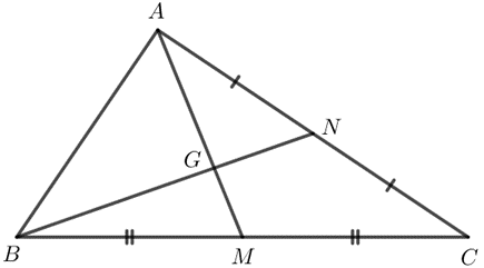 Trong tam giác ABC ở Ví dụ 1, với AM là đường trung tuyến và G là trọng tâm