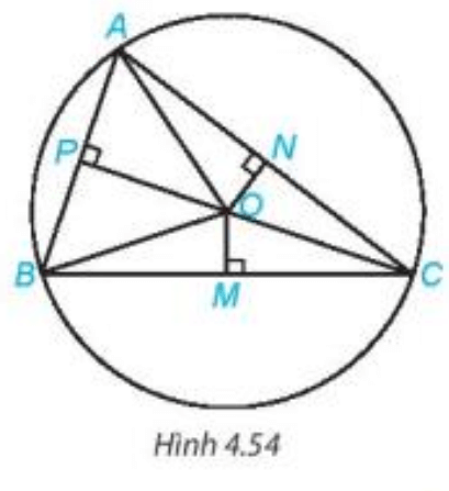 Cho ba điểm A, B, C nằm trên đường tròn tâm O và các điểm M, N, P như Hình 4.54