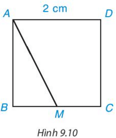 Cho hình vuông ABCD có độ dài cạnh bằng 2 cm, M là một điểm trên cạnh BC như Hình 9.10