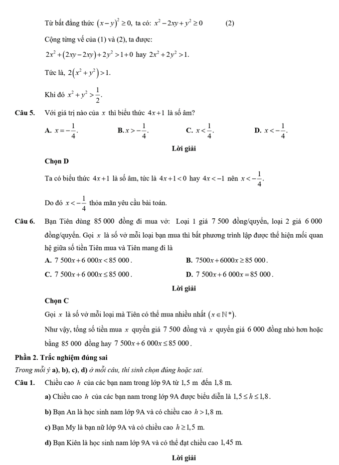 Đề kiểm tra Toán 9 Chân trời sáng tạo Chương 2 (có lời giải)