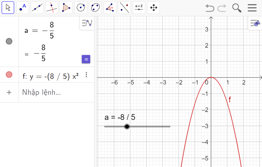 Toán 9 Chân trời sáng tạo Hoạt động 3: Vẽ đồ thị hàm số bậc hai y = ax^2 (a khác 0) bằng phần mềm GeoGebra | Giải Toán 9