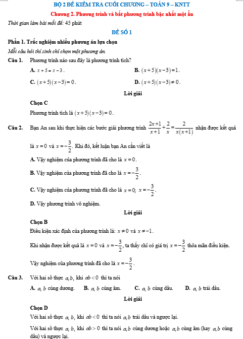 Đề kiểm tra Toán 9 Kết nối tri thức Chương 2  (có lời giải)