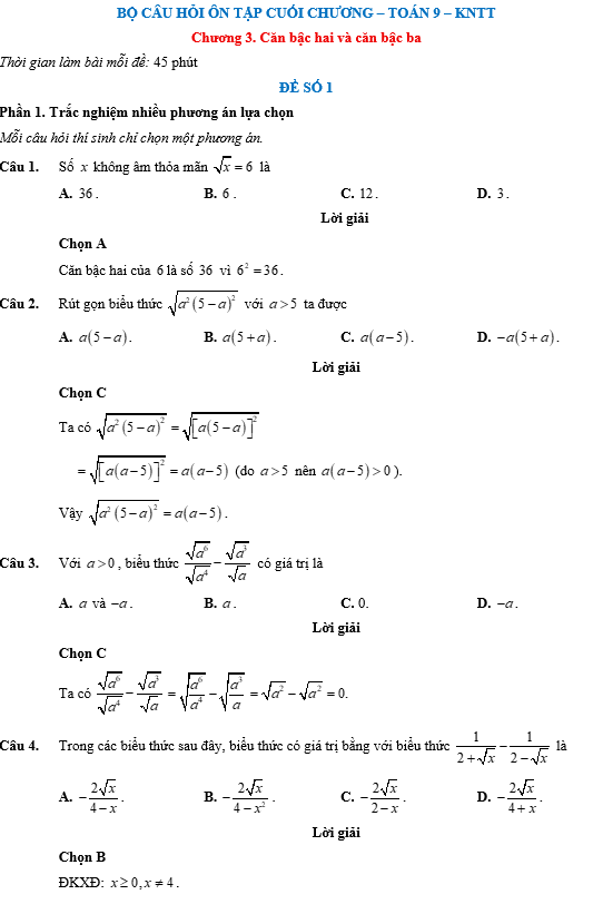 Đề kiểm tra Toán 9 Kết nối tri thức Chương 3  (có lời giải)