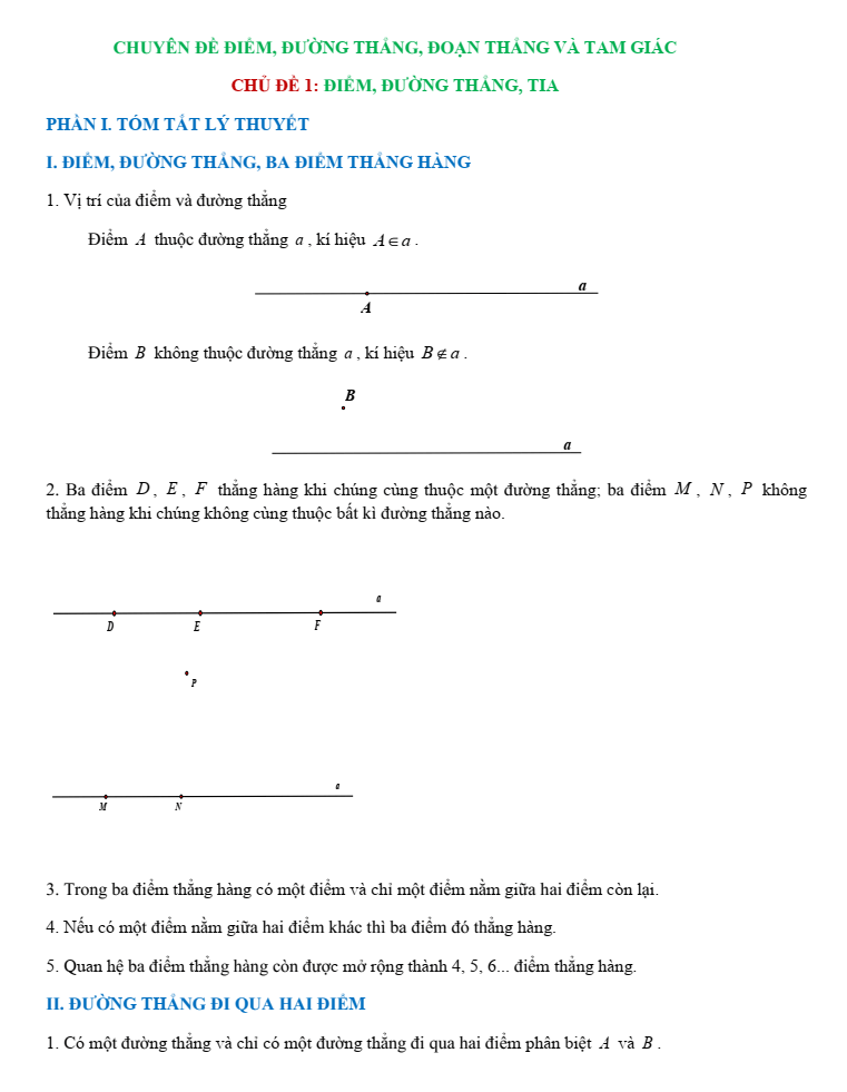 Chuyên đề bồi dưỡng HSG Toán 6 Điểm, đường thẳng, đoạn thẳng (có lời giải)