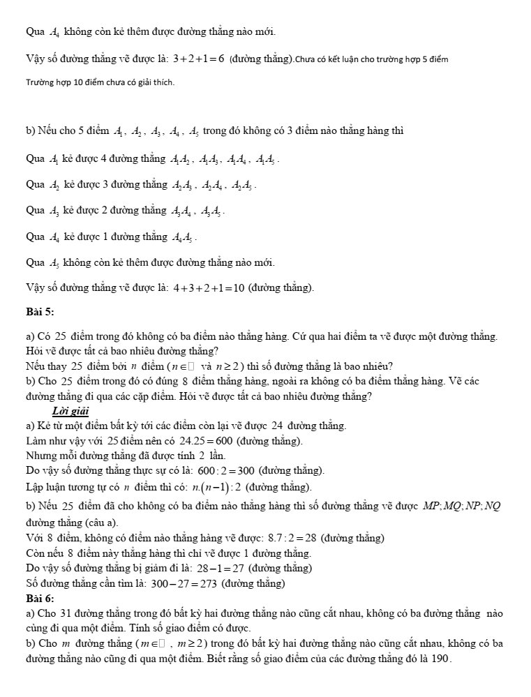 Chuyên đề bồi dưỡng HSG Toán 6 Điểm, đường thẳng, đoạn thẳng (có lời giải)