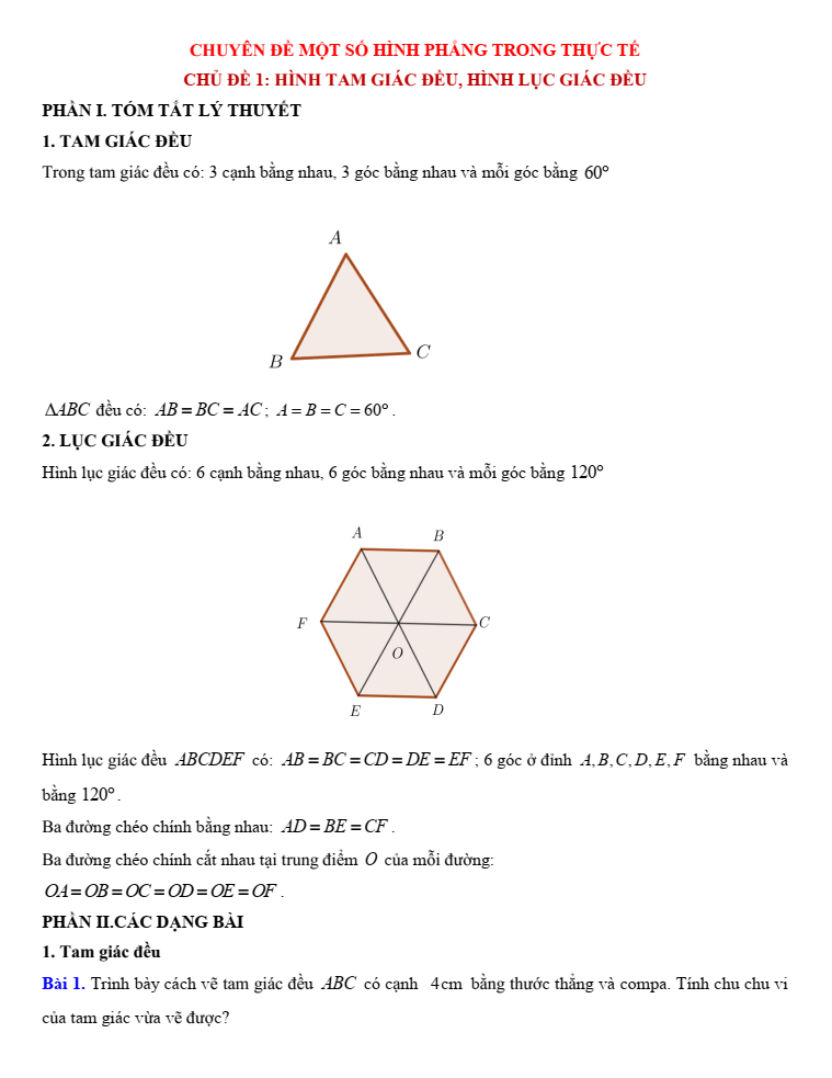 Chuyên đề bồi dưỡng HSG Toán 6 Một số hình phẳng trong thực tiễn (có lời giải)