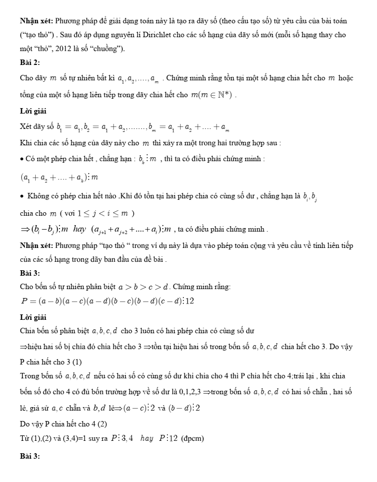 Chuyên đề bồi dưỡng HSG Toán 6 Nguyên lí Dirichlet (có lời giải)