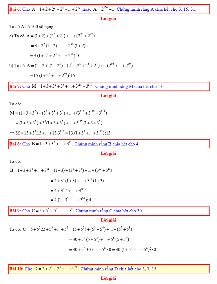 Chuyên đề bồi dưỡng HSG Toán 6 Phép chia hết và phép chia có dư (có lời giải)