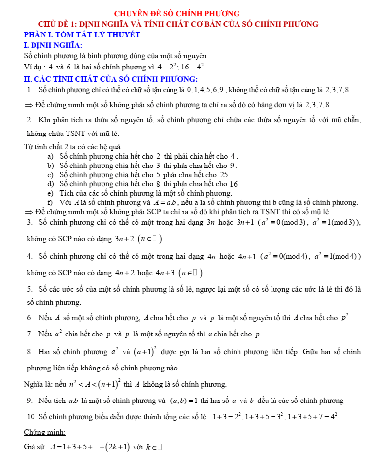 Chuyên đề bồi dưỡng HSG Toán 6 Số chính phương (có lời giải)