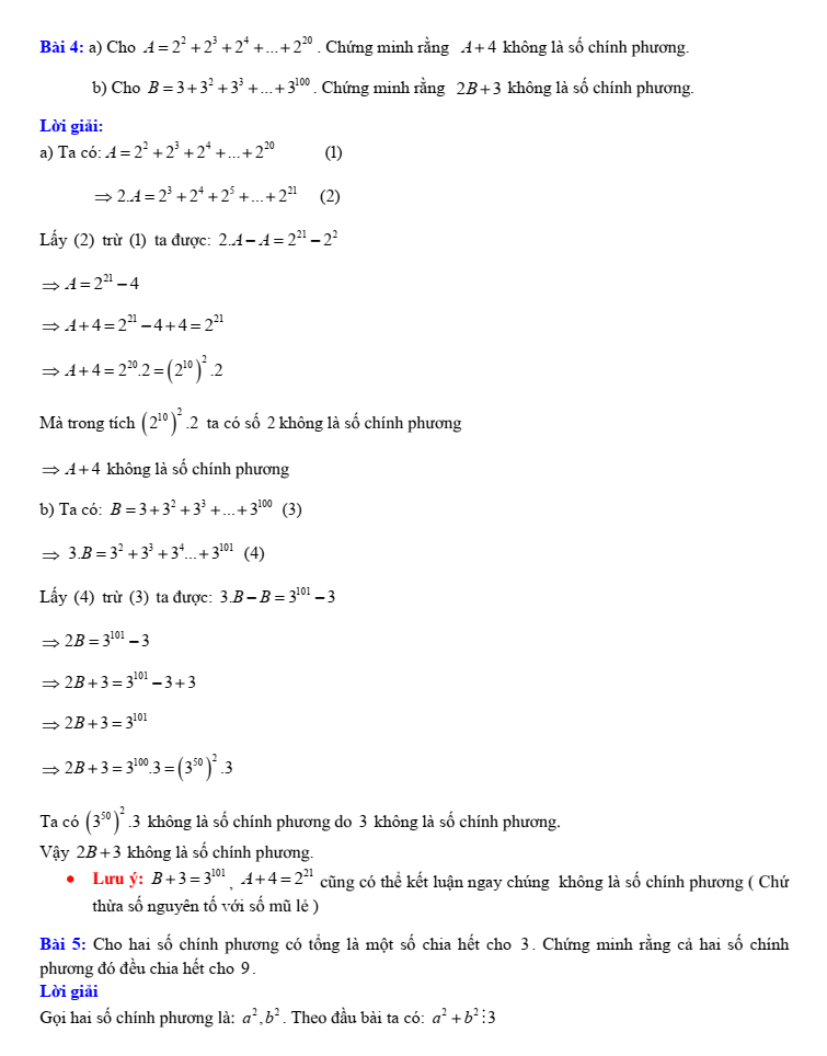 Chuyên đề bồi dưỡng HSG Toán 6 Số chính phương (có lời giải)