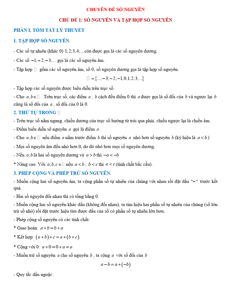 Chuyên đề bồi dưỡng HSG Toán 6 Số nguyên (có lời giải)