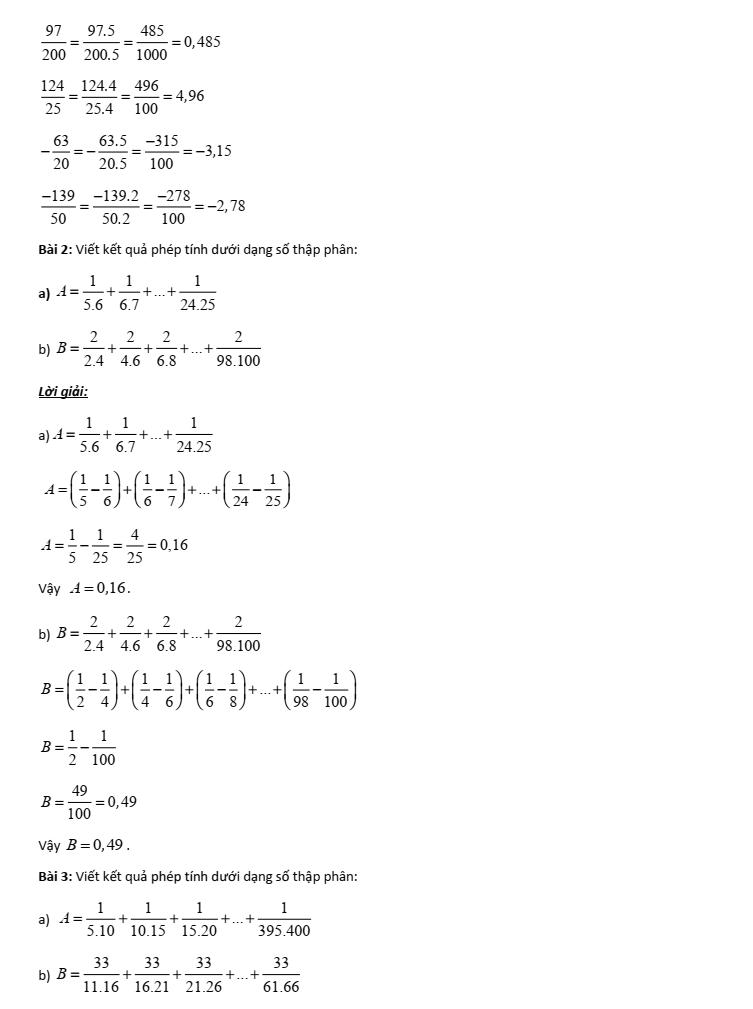 Chuyên đề bồi dưỡng HSG Toán 6 Số thập phân (có lời giải)