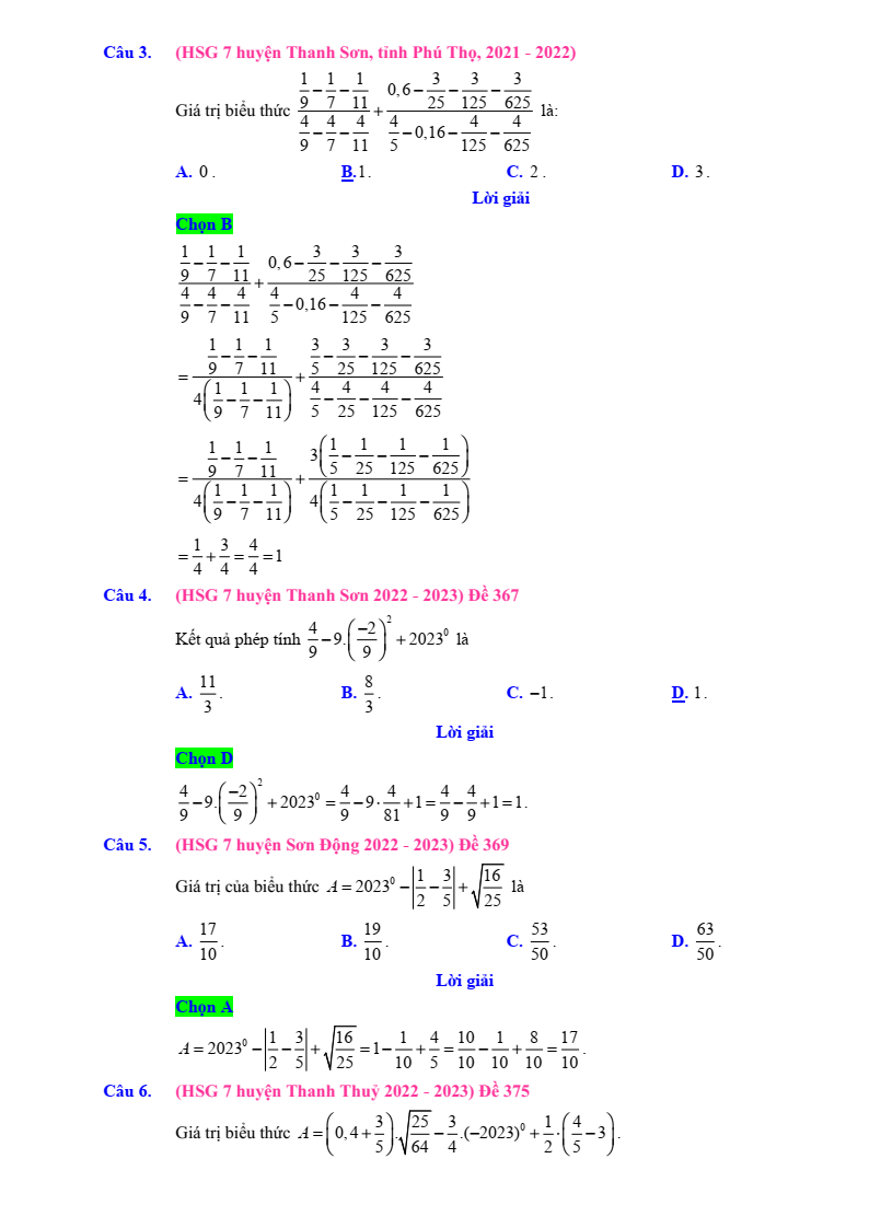 Chuyên đề bài tập bồi dưỡng HSG Toán 7 (có lời giải)
