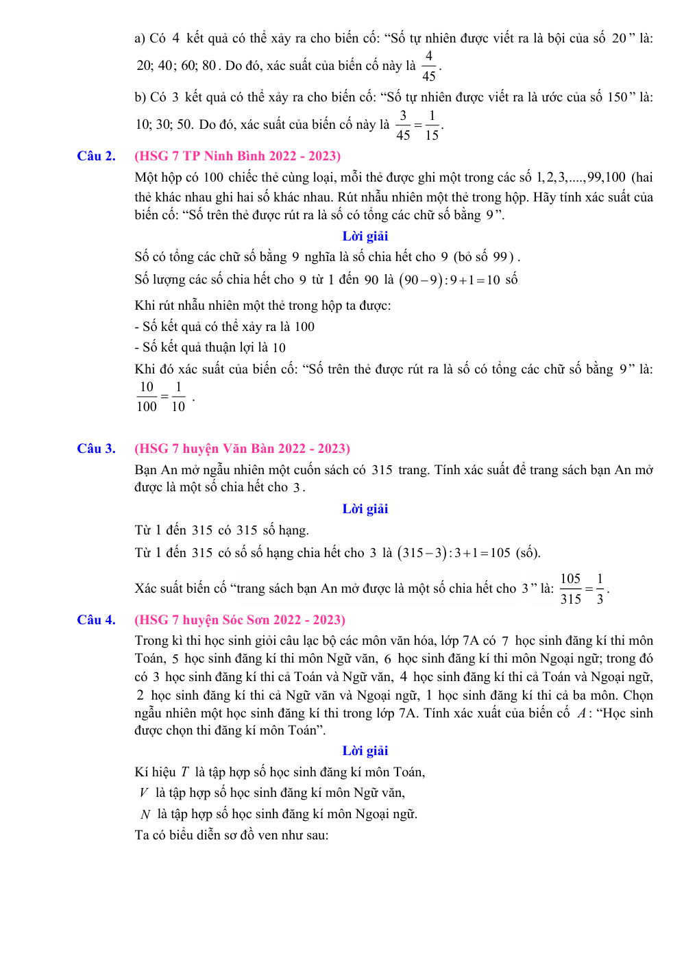 Chuyên đề bồi dưỡng HSG Toán 7 Biểu đồ và xác suất (có lời giải)