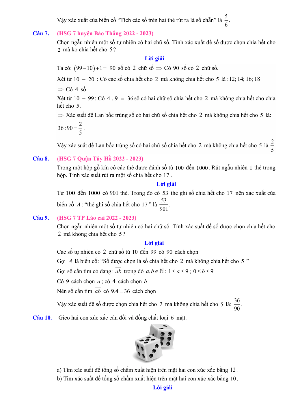 Chuyên đề bồi dưỡng HSG Toán 7 Biểu đồ và xác suất (có lời giải)