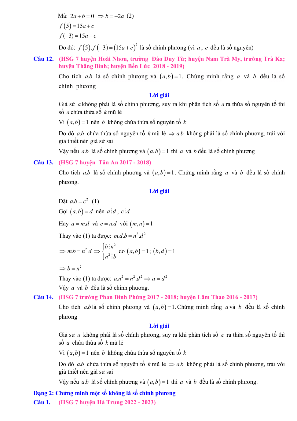 Chuyên đề bồi dưỡng HSG Toán 7 Các bài toán về số chính phương (có lời giải)