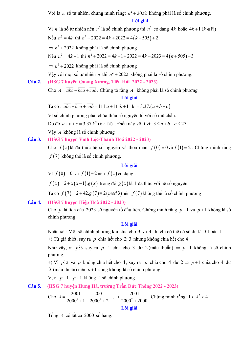 Chuyên đề bồi dưỡng HSG Toán 7 Các bài toán về số chính phương (có lời giải)