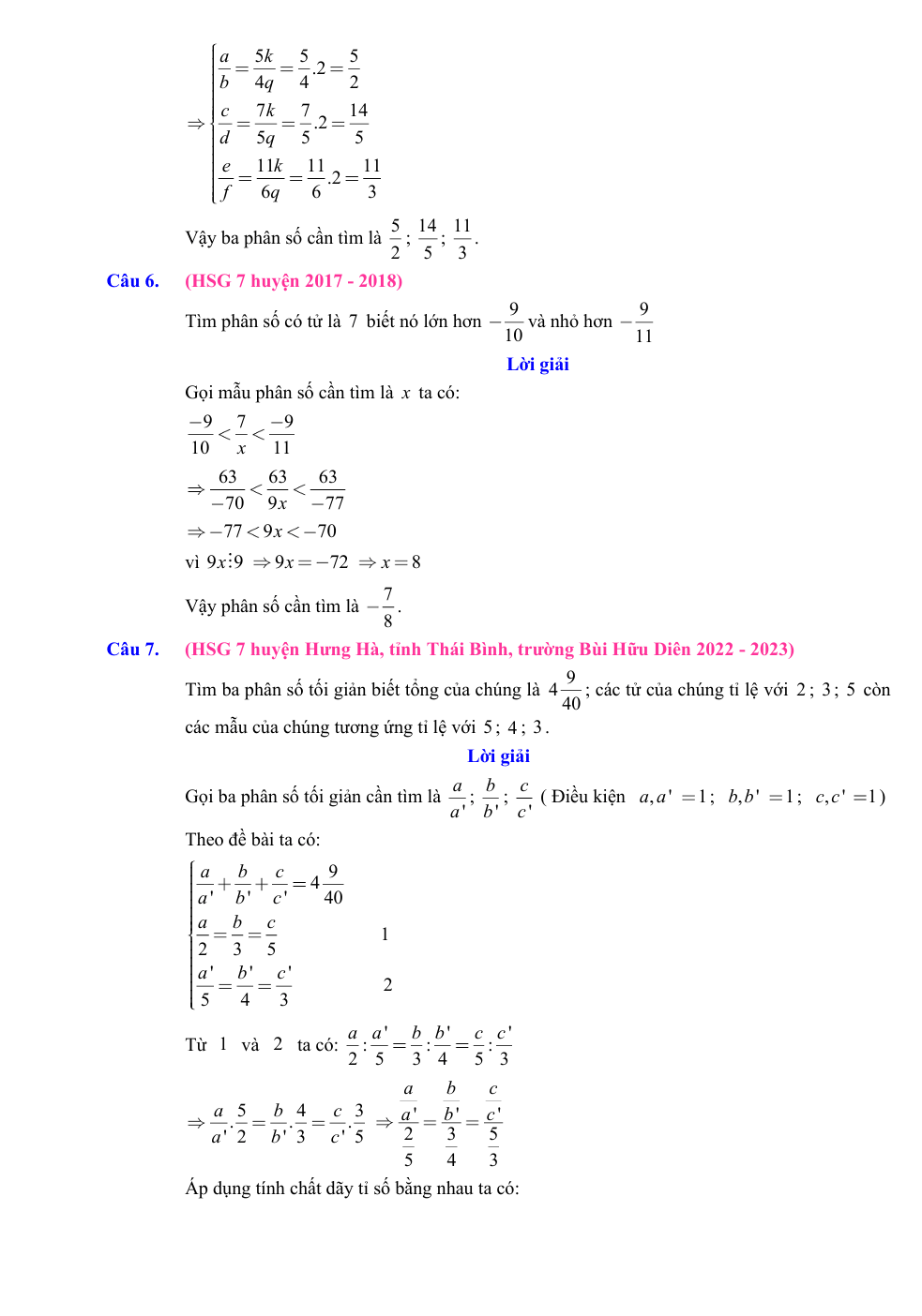 Chuyên đề bồi dưỡng HSG Toán 7 Các dạng toán về phân số (có lời giải)
