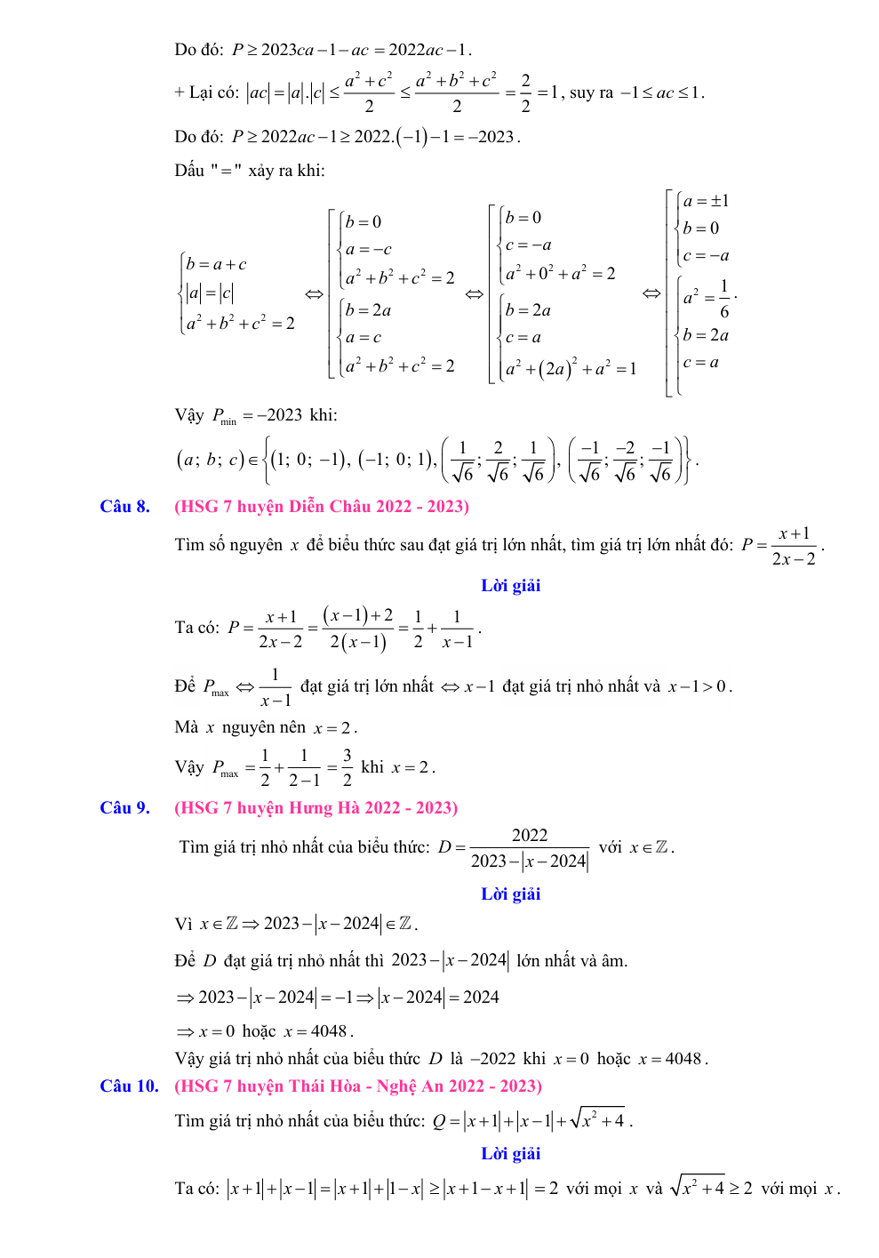Chuyên đề bồi dưỡng HSG Toán 7 Chứng minh bất đẳng thức, tìm GTLN, GTNN (có lời giải)
