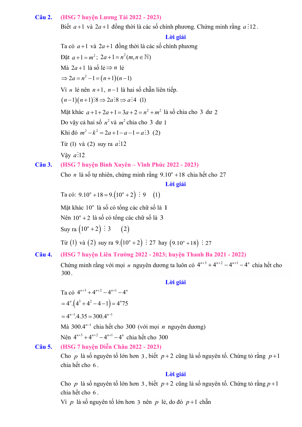 Chuyên đề bồi dưỡng HSG Toán 7 Chứng minh chia hết và tìm chữ số tận cùng (có lời giải)