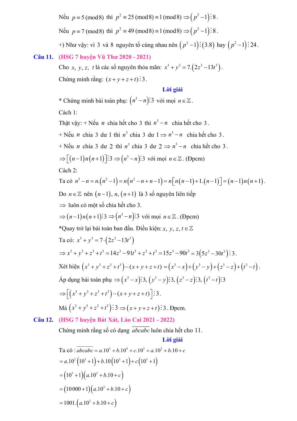 Chuyên đề bồi dưỡng HSG Toán 7 Chứng minh chia hết và tìm chữ số tận cùng (có lời giải)