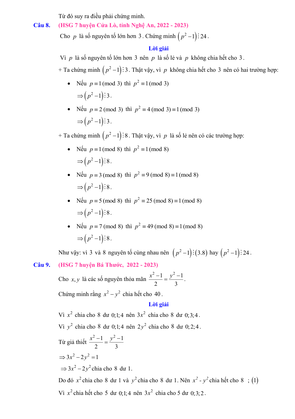Chuyên đề bồi dưỡng HSG Toán 7 Đồng dư thức (có lời giải)