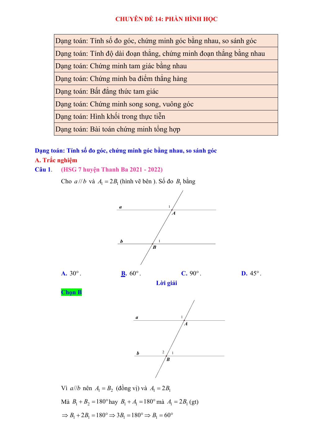 Chuyên đề bồi dưỡng HSG Toán 7 Hình học (có lời giải)
