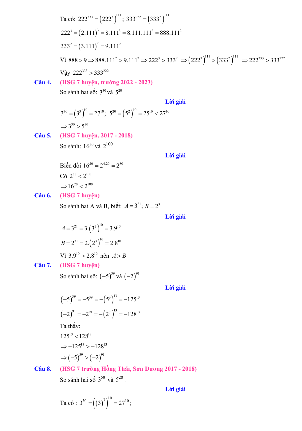 Chuyên đề bồi dưỡng HSG Toán 7 Lũy thừa với số mũ tự nhiên (có lời giải)