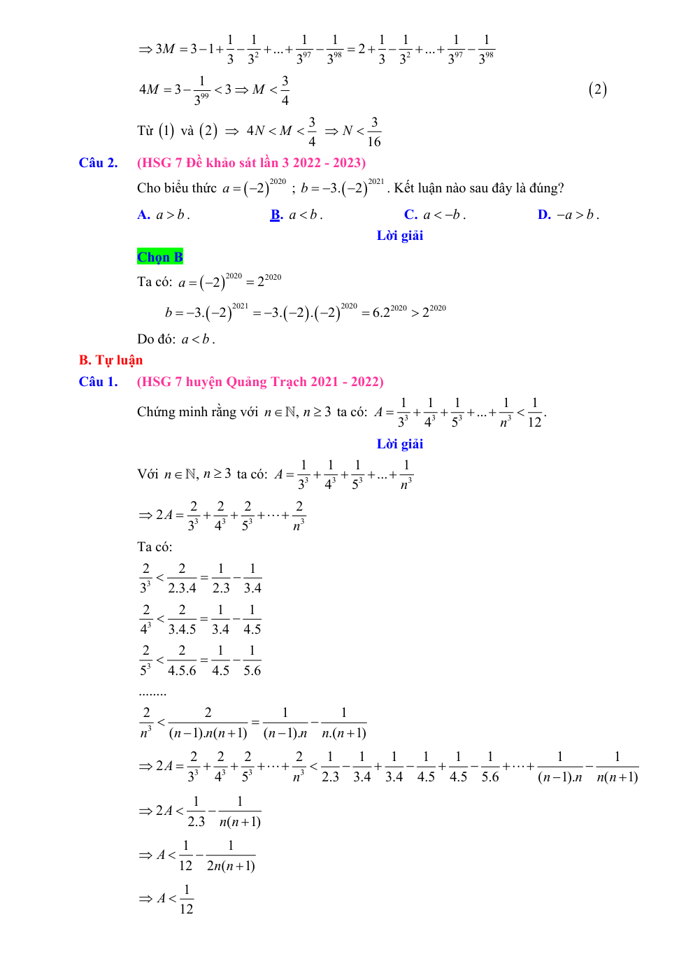 Chuyên đề bồi dưỡng HSG Toán 7 Lũy thừa với số mũ tự nhiên (có lời giải)