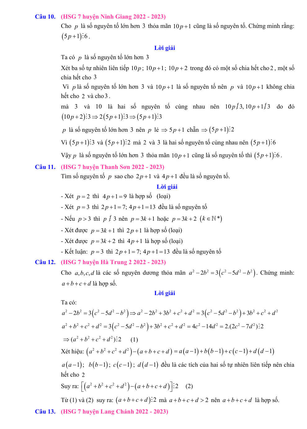 Chuyên đề bồi dưỡng HSG Toán 7 Số nguyên tố và hợp số (có lời giải)