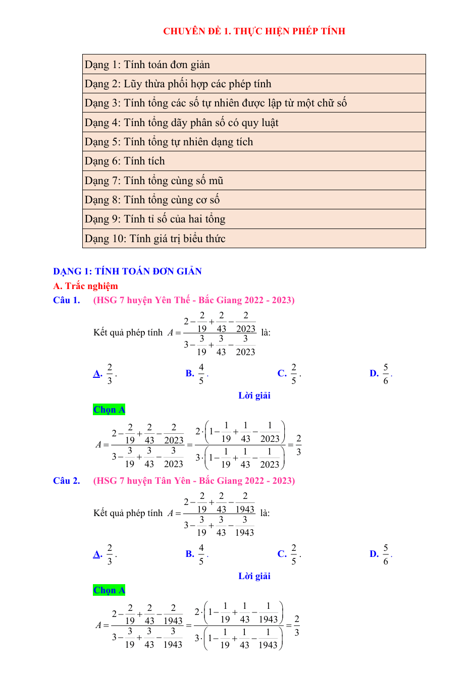Chuyên đề bồi dưỡng HSG Toán 7 Thực hiện phép tính (có lời giải)