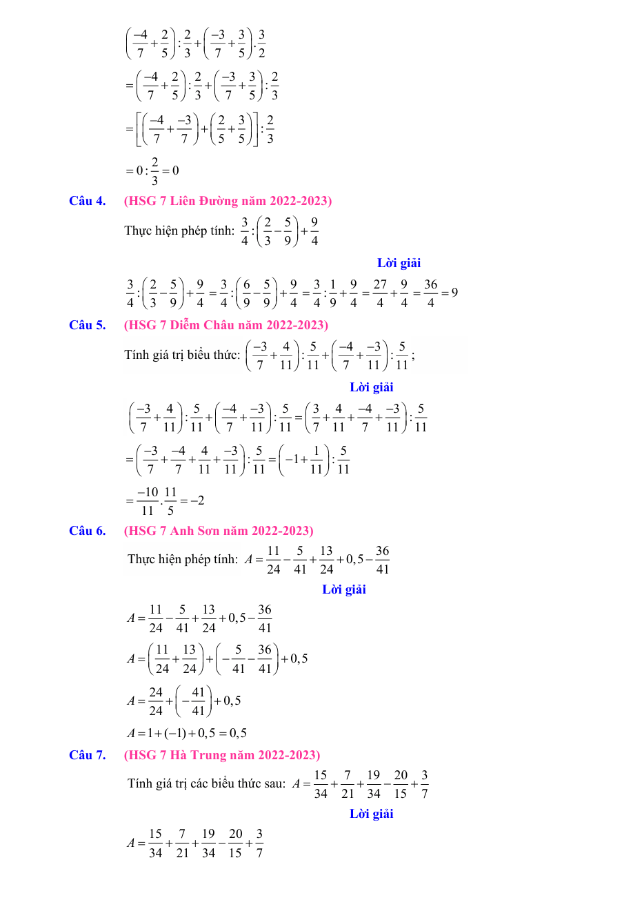 Chuyên đề bồi dưỡng HSG Toán 7 Thực hiện phép tính (có lời giải)