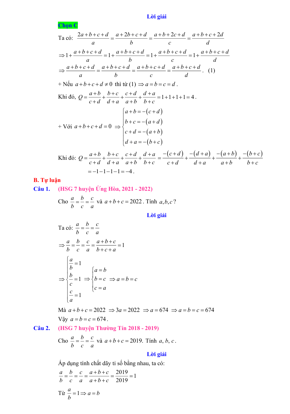 Chuyên đề bồi dưỡng HSG Toán 7 Tỷ lệ thức và dãy tỷ số bằng nhau (có lời giải)