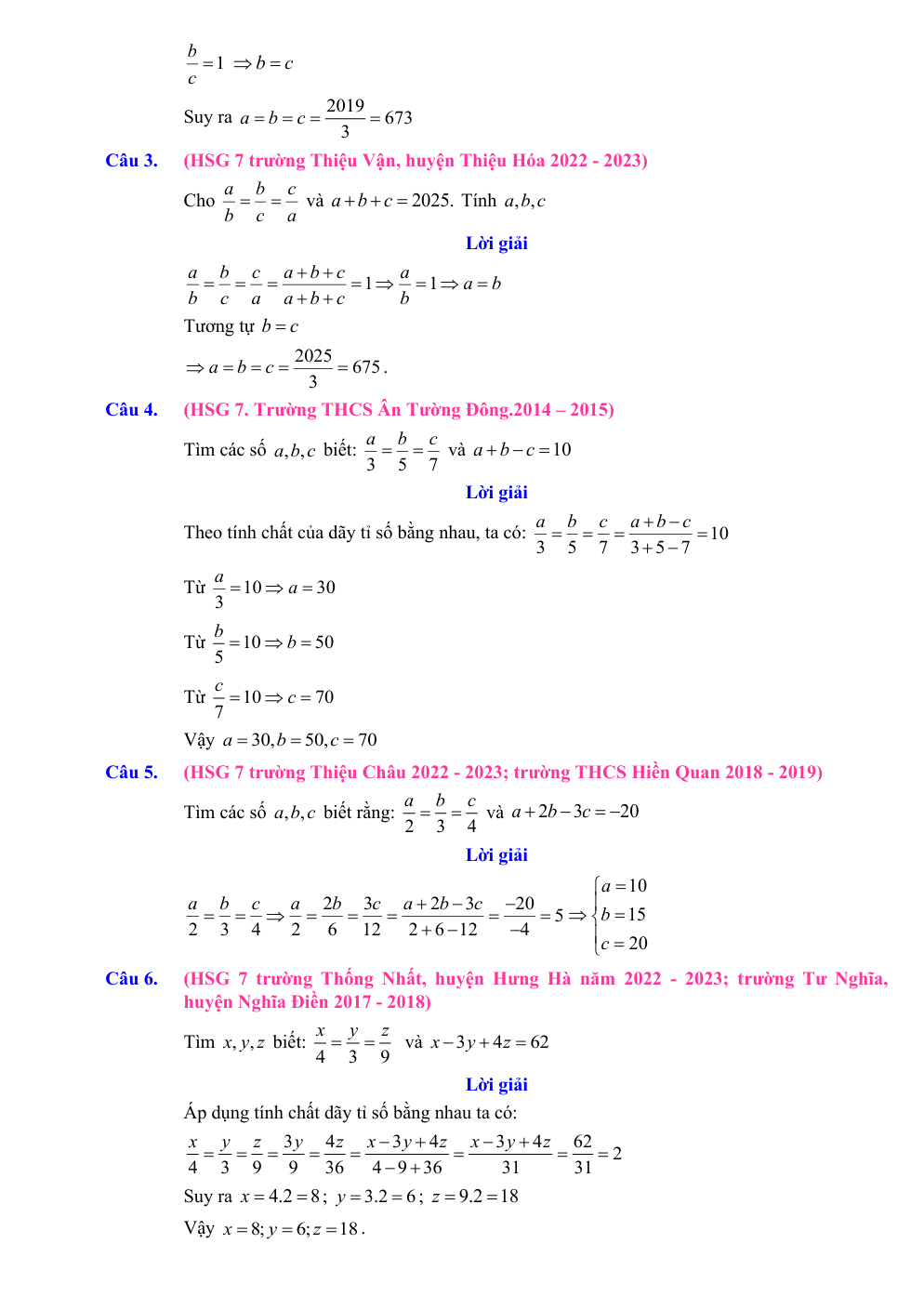 Chuyên đề bồi dưỡng HSG Toán 7 Tỷ lệ thức và dãy tỷ số bằng nhau (có lời giải)