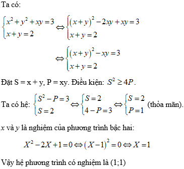 Cách giải hệ phương trình đối xứng loại 1 cực hay - Toán lớp 9