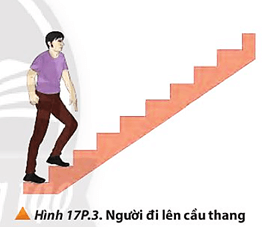 Một người đi bộ lên các bậc thang như Hình 17P.3