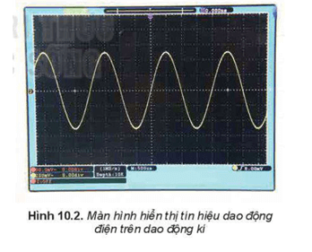 Quan sát màn hình hiển thị tín hiệu dao động điện trên dao động kí (Hình 10.2) hãy xác định tần số dao động của tín hiệu
