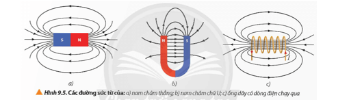 Hãy mô tả hình ảnh đường sức từ (hướng và độ mau (dày)/thưa) trong các trường hợp ở Hình 9.5