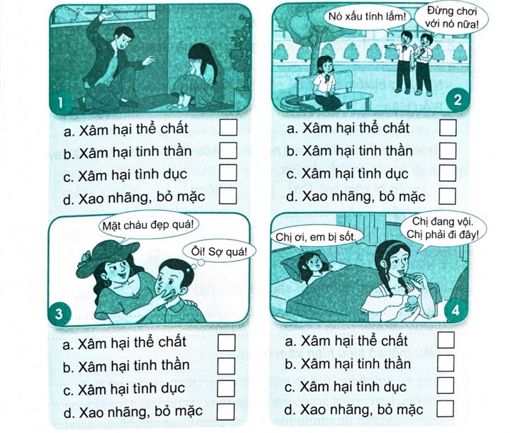 Vở bài tập Đạo đức lớp 5 Chân trời sáng tạo Bài 10: Em nhận diện biểu hiện xâm hại