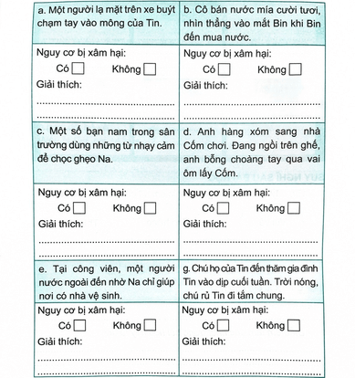 Vở bài tập Đạo đức lớp 5 Chân trời sáng tạo Bài 10: Em nhận diện biểu hiện xâm hại