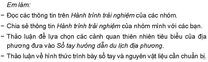 Vở bài tập Hoạt động trải nghiệm lớp 4 Kết nối tri thức trang 63, 64, 65 Tuần 29: Cảnh quan thiên nhiên quê hương em - giới thiệu cảnh quan thiên nhiên ở địa phương