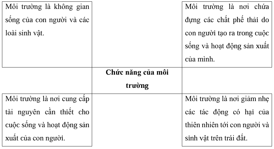 Vở bài tập Khoa học lớp 5 Chân trời sáng tạo Bài 28: Chức năng của môi trường 