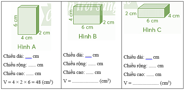 Vở bài tập Toán lớp 5 Chân trời sáng tạo Bài 73: Thể tích hình hộp chữ nhật