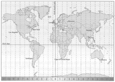 Bản đồ sau cho biết múi giờ của các vùng trên thế giới Việt Nam ở múi giờ + 7