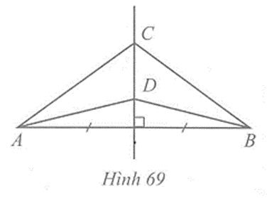 Trong Hình 69 đường thẳng CD là đường trung trực của đoạn thẳng AB