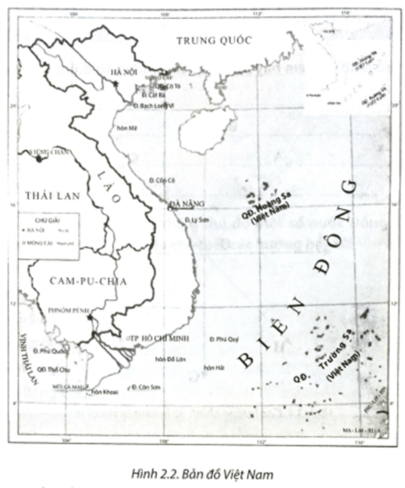 Dựa vào hình 2.2 và sự hiểu biết của bản thân, em hãy: Tìm trên bản đồ quần đảo Hoàng Sa và quần đảo Trường Sa